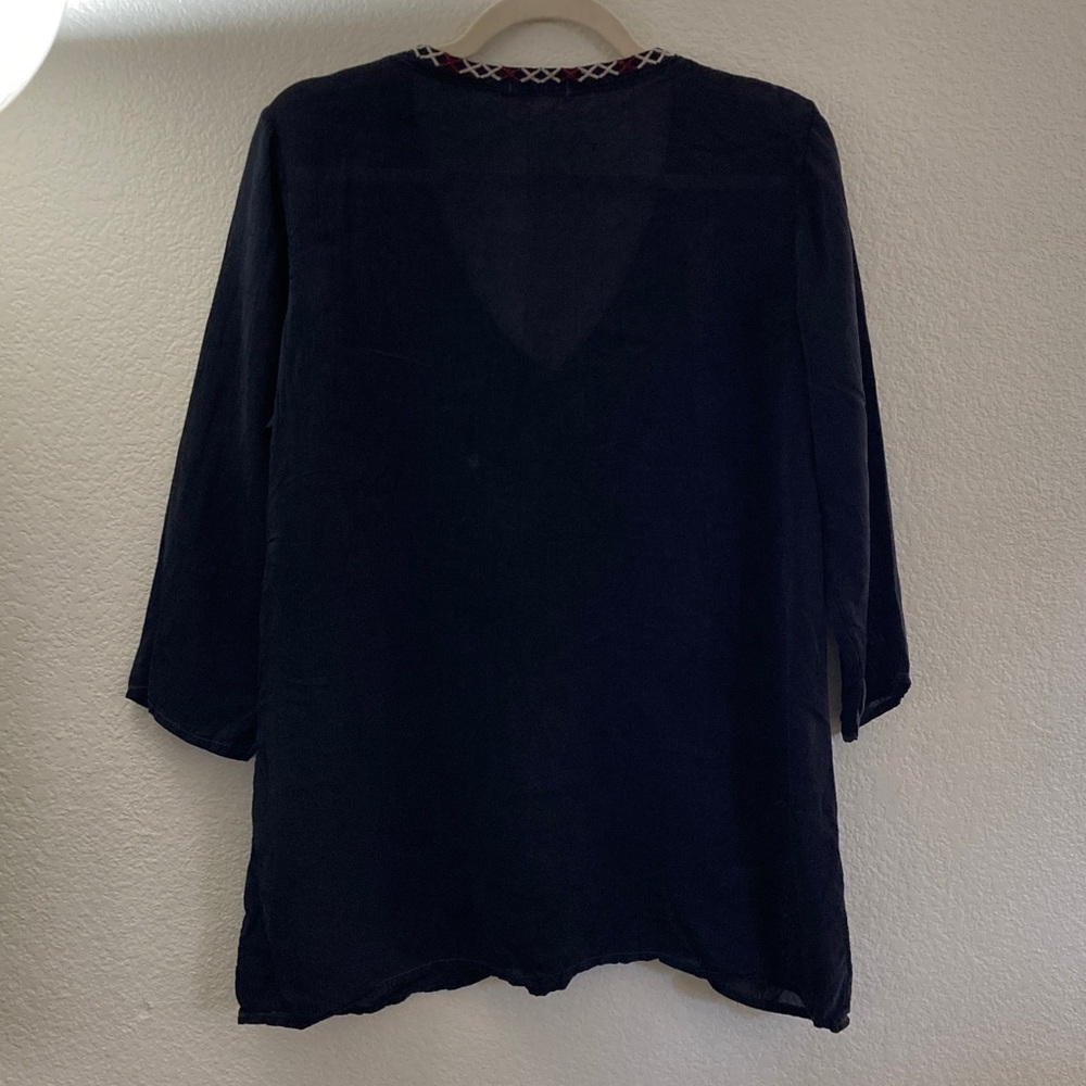 Johnny Was Black Blouse Embroidery 3/4 sleeves boho oversized 20x28 M - Picture 6 of 7